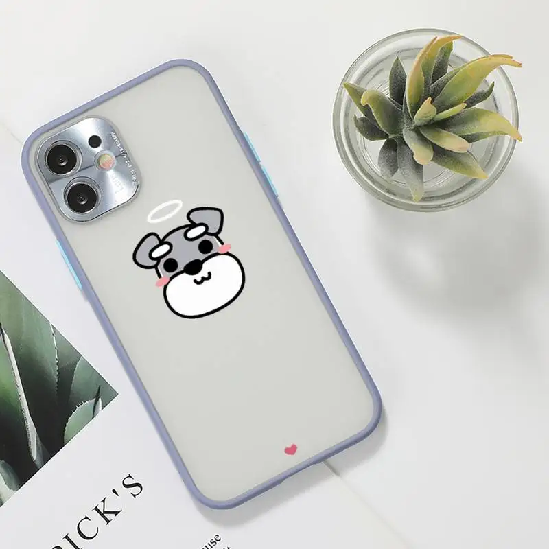 

Cartoon schnauzer dog Phone Case For iPhone 12 11 Mini Pro XR XS Max 7 8 Plus X Matte transparent Gray Back Cover