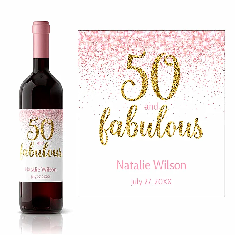 

Этикетка для винной бутылки на день рождения на заказ, этикетка для вина розовая в пятидесяти и сказочная, этикетка для празднования фантас...