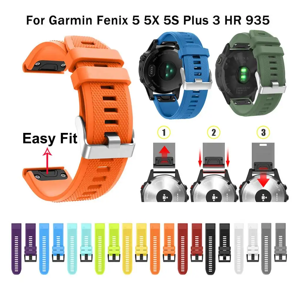 

26 22 20mm Watchband For Garmin Fenix 6 6X Pro 5 5X Plus 3 3HR Silicone Band Fenix6 Fenix5 Watch Wrist Strap Silver buttons