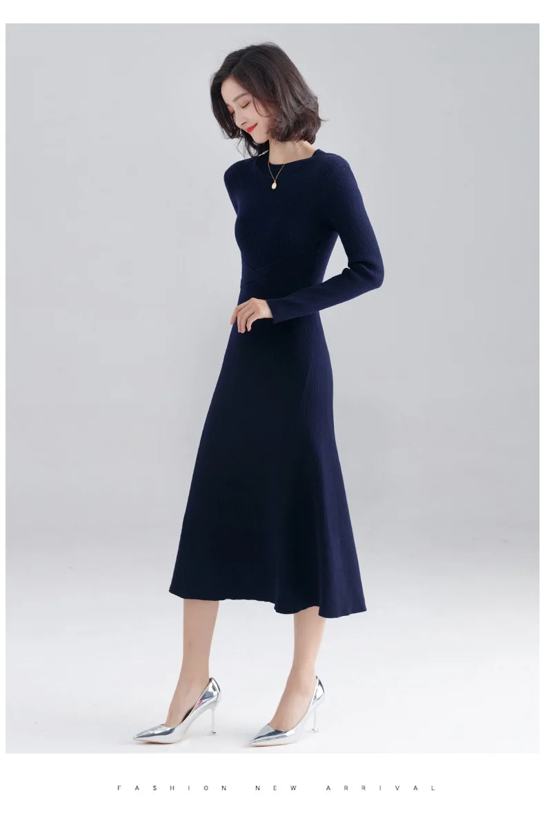 INNASOFAN knitted dress women Autumn Winter long-sleeved dress Euro-American fashion chic dress solid color