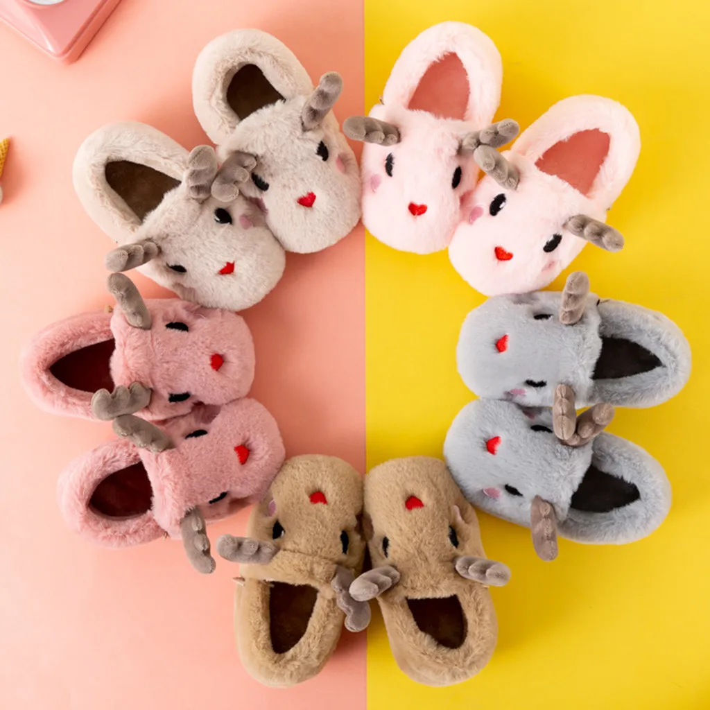 Теплые Нескользящие домашние тапочки с милым рисунком для малышей обувь детские