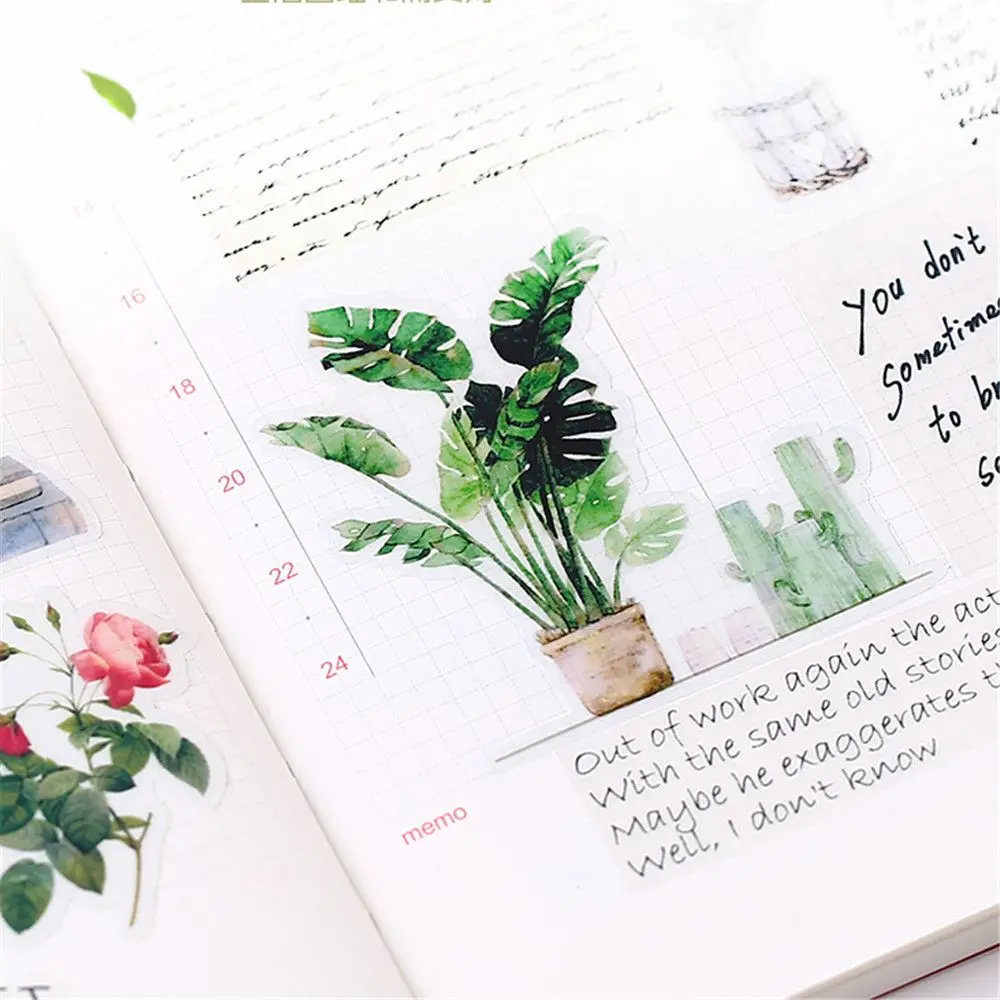 

28pcs/set Fresh Green Plants Stickers Mini Decal Self Adhesive Gift Tags Sealing Labels Kawaii Stationery School Office Supplies