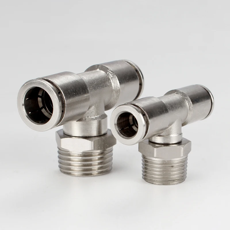 

Full copper central thread pneumatic tube nickel-plated T-type push-in fitting PB4/PB6/PB8-M5/01/02/03/04
