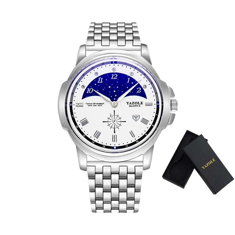 silver white YOZALE часы Мужские лучший бренд класса люкс 30 м Водонепроницаемые кожаные кварцевые часы для мужчин модные мужские часы с коробкой Relogio Masculino - Цвет: silver white