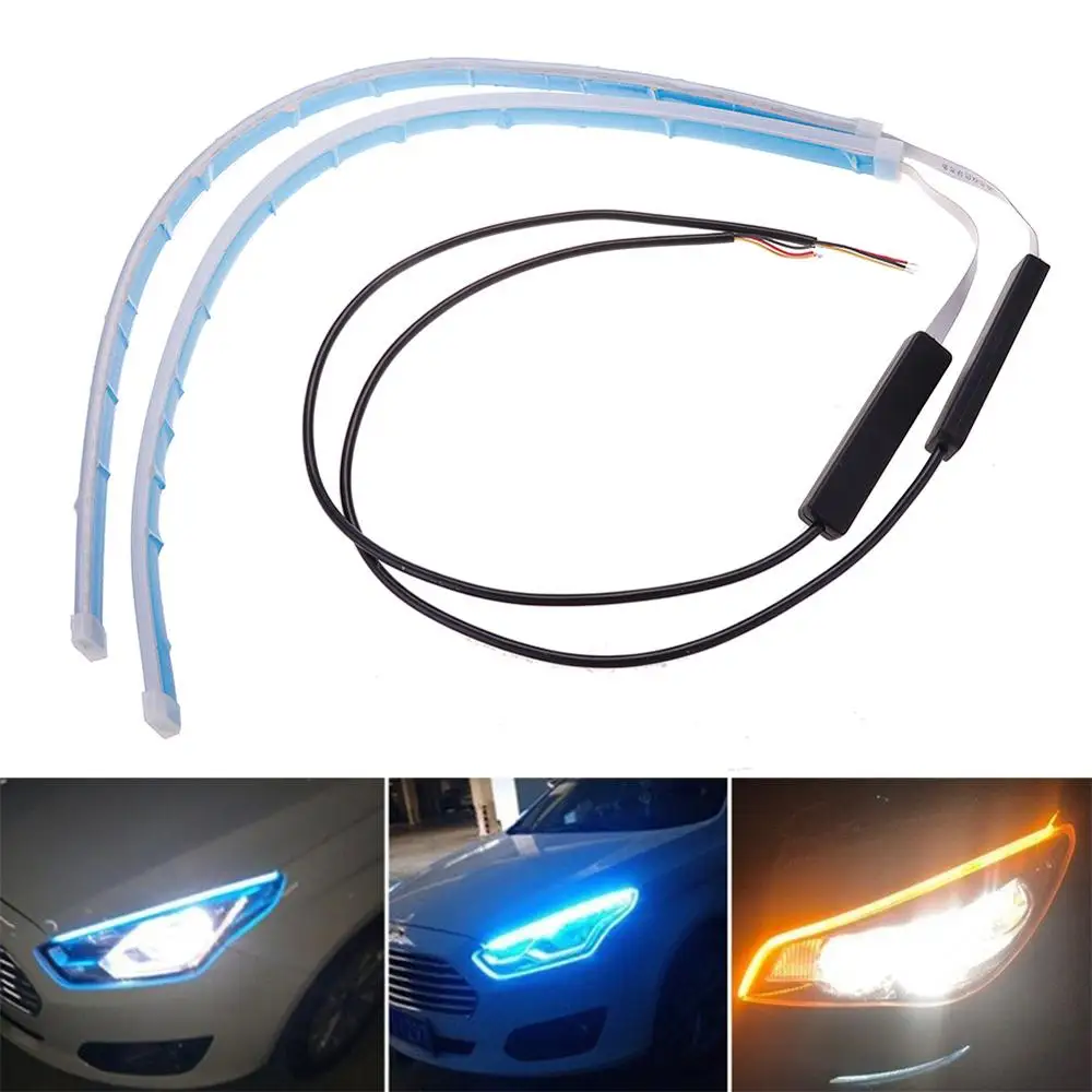 

New 2pcs Ultrafine Cars DRL LED Daytime Running Lights White Turn Signal Yellow Guide Strip for Headlight Assembly Drop Shipping