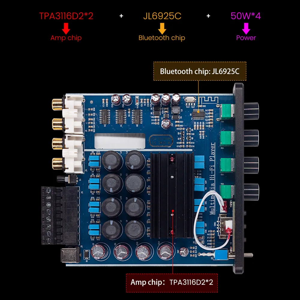 

AIYIMA TPA3116D2 HIFI Fever 50W*4 Four Channel Amplifier NE5532 Bluetooth 5.0 Bluetooth Amplifier For Home Sound Theater DIY