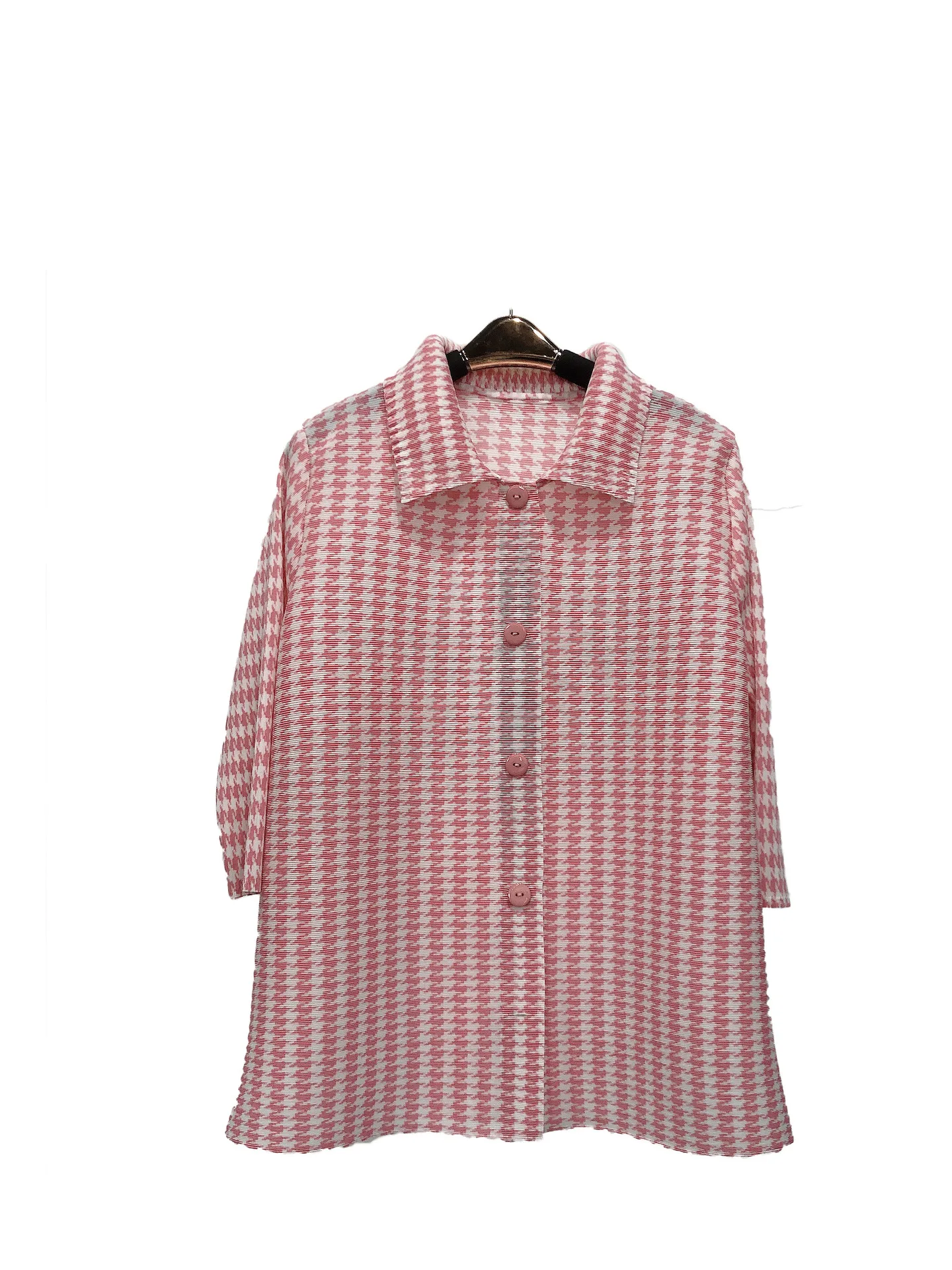 

Spring New Hound Tooth Check Print Lapel Jacket With Cardigan Single Breasted Jacket