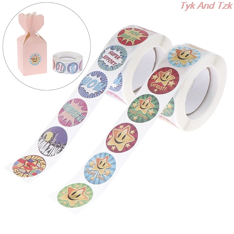 

500 Pcs Reward Stickers English Very Good Cartoon Cute Words for School Student Kids Classic Toy 1 inch Encouragement Sticker