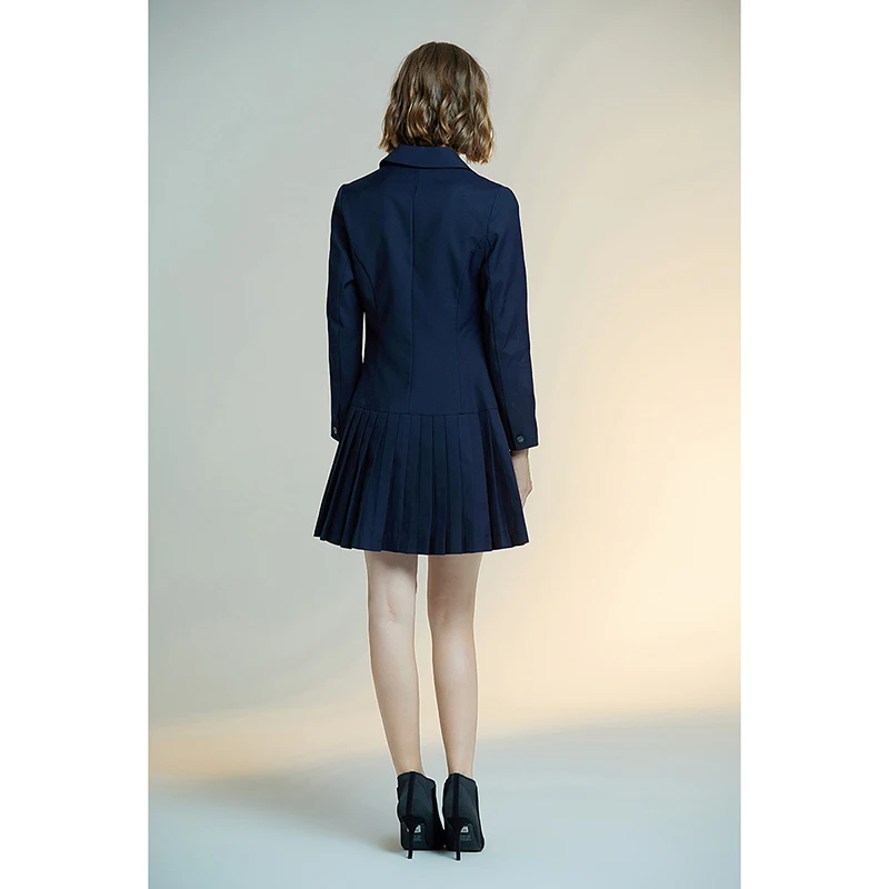 

Spring autumn dress women dress 2020 spring Khaki dark blue elegant long sleeve pleated high waist plus size suit ladies dresses