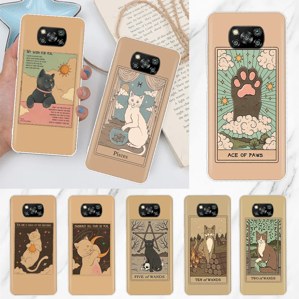 

Cute Cat Tarot Card Case Coque For Xiaomi Poco X3 Pro F3 M3 F1 X3 NFC M2 Mi 11 Lite 5G 11 Ultra Note 10 Pro 9T 10T Cover Funda