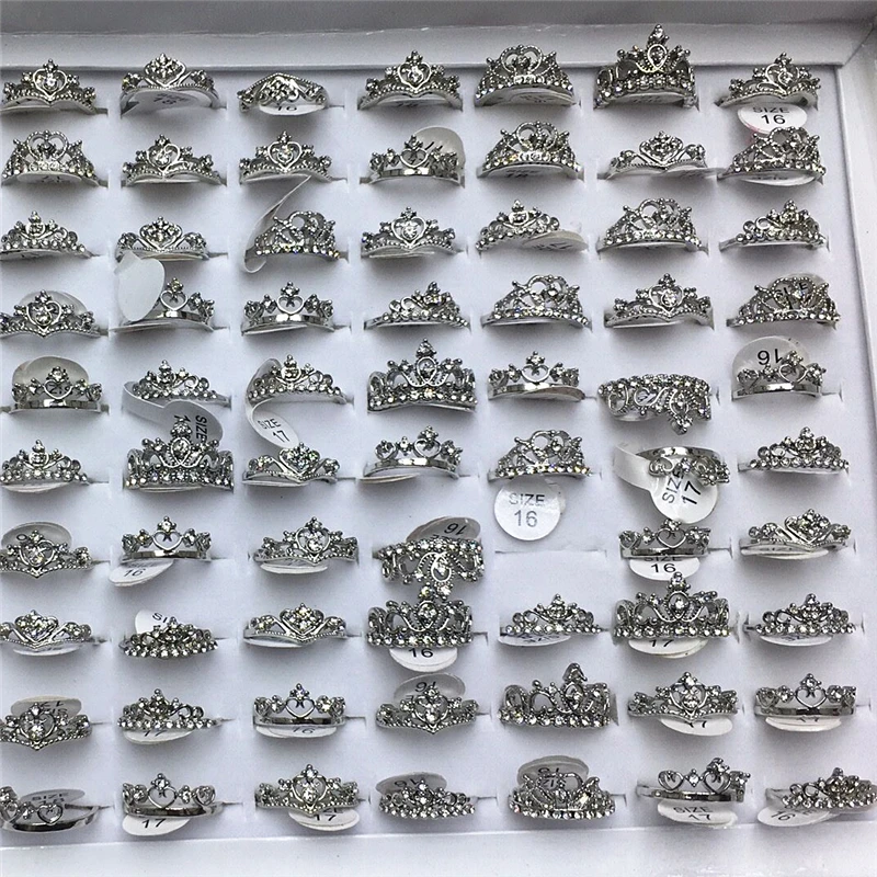B 10pcs AOMU 10 шт./партия, золотистая, серебристая, перламутровая буквы из кристаллов, корона, смешанный сустав пальца, кольцо для женщин, свадебные украшения - Цвет основного камня: B 10pcs