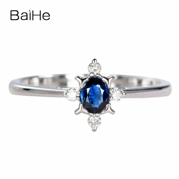 BAIHE Solid 14K белое золото 0.2CT сертифицированные безупречные натуральные сапфировые обручальные женские модные ювелирные изделия Подарочное кольцо