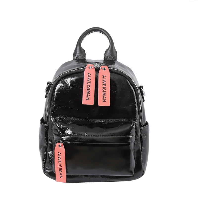 

WOONAM Women Fashion Bag Metallic Genuine Calf Leather Backpack Handbag WB1180