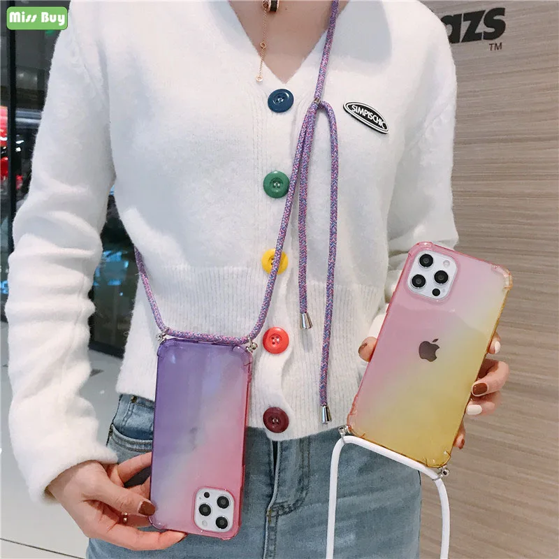 Прозрачные градиентные чехлы на ремешке для телефонов Samsung Galaxy S10 S9 S8 Plus S10e 5G S7 Edge