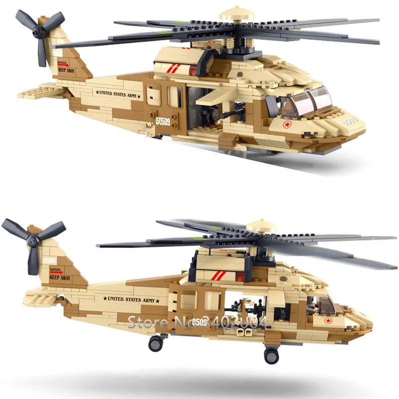 

Military Air Force Transport Helicopter Black Hawk Building Blocks Sets ARMY Technical Soldiers DIY Kit Bricks Juguetes Kids Toy