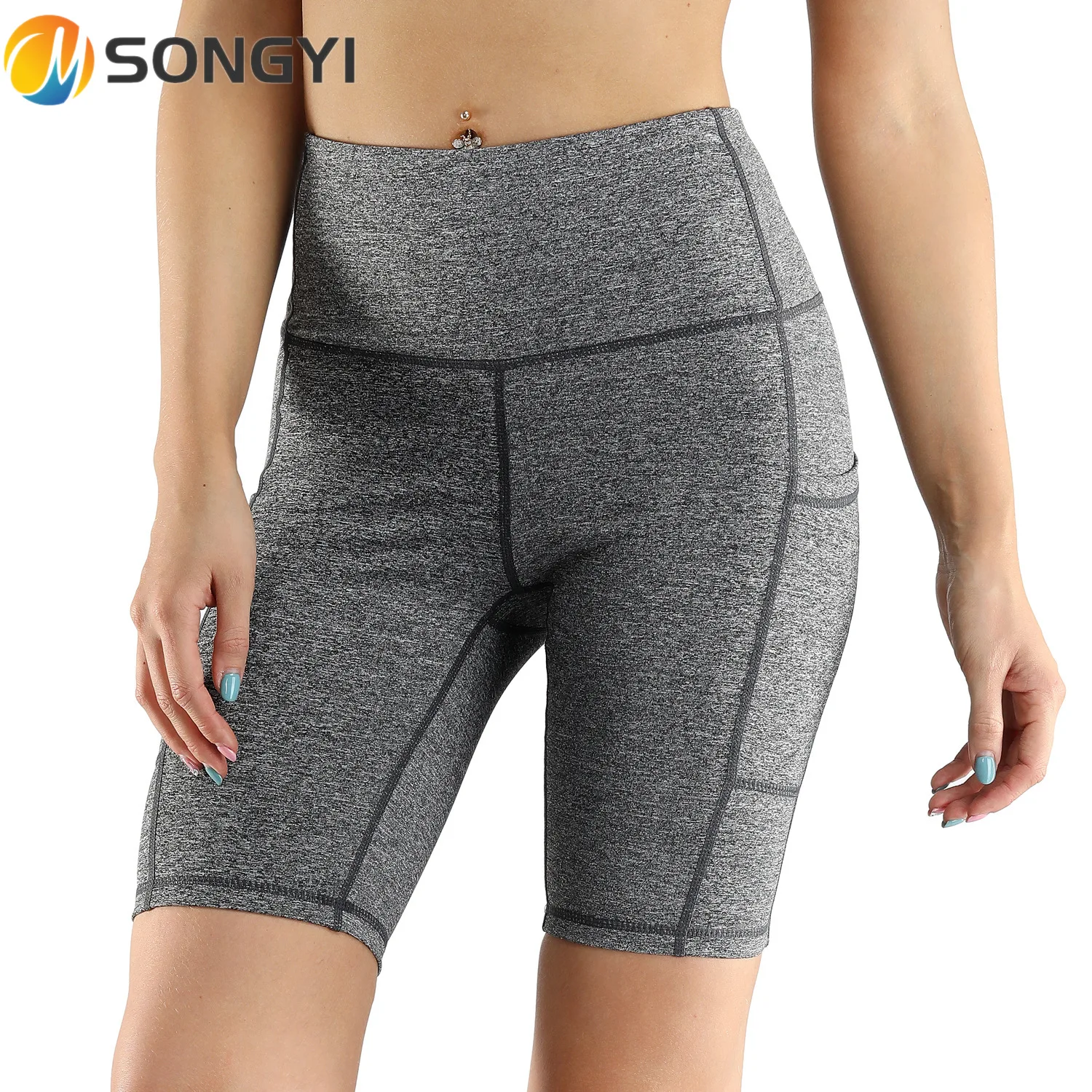 

SONGYI High Waist Womens Sports Shorts Running Pockets Skinny Shorts Yoga Clothes Fitness Cycling Pants Workout Clothing Y280