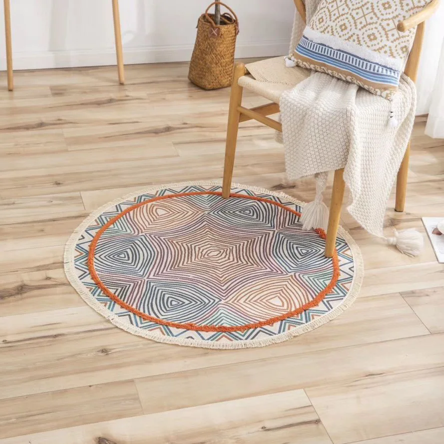 

Tufting Tassels Round Carpet Moroccan Cotton Linen Floor Carpets Living Room Bedroom Anti-slip Doormat Mat Tassels Area Rugs