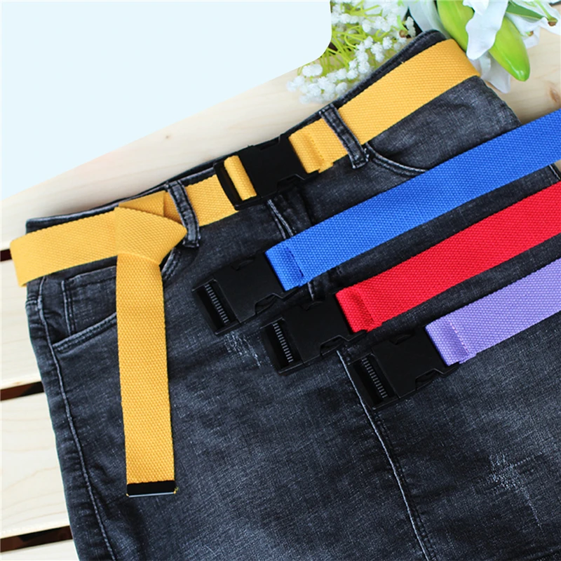 

Casual Canvas Men Women Belts 120cm Solid Color Black Plastic Tactical Socket Long Waist Strap Punk Jeans Trouser Waistband