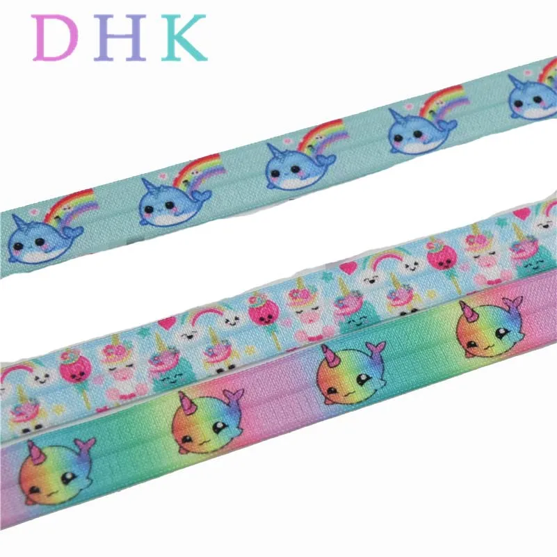 DHK 5/8 'Ƌ ярдов нарвала единорог с Сложите эластичный враг стрейч лента hairbow