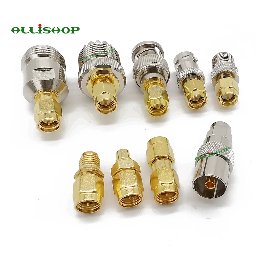 9 шт./компл. SMA штекер MCX/SMB/UHF/tv/TNC/BNC/N/F женский Радиочастотный адаптер прямой SMA наборы адаптеров никелированный позолоченный тестовый конвертер