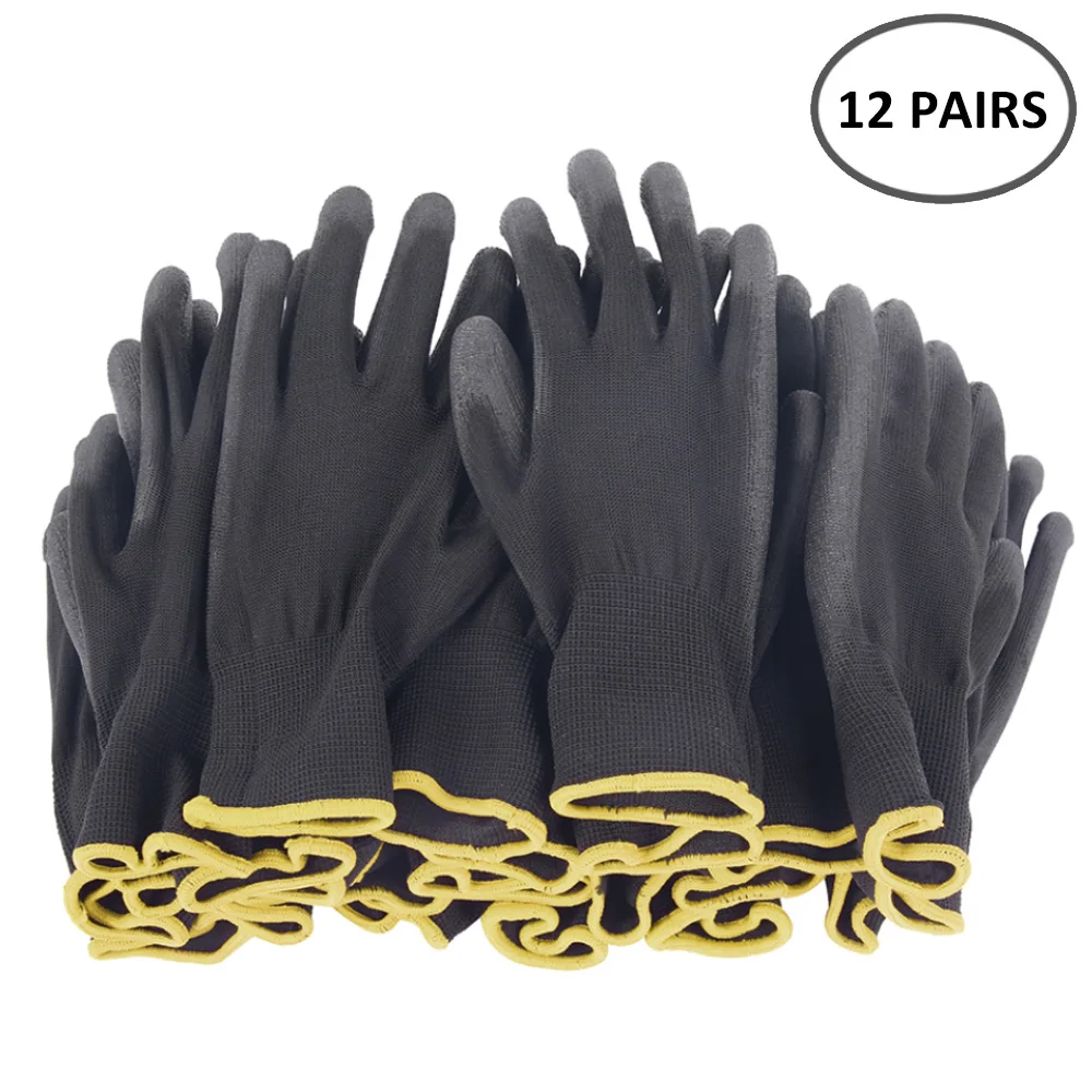 Защитные рабочие перчатки из нейлона черного цвета с покрытием ладони