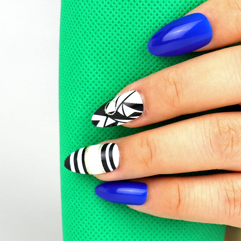 12Pcs Long Stiletto False Nail Tips With Glue Colorful Full Cover Fake Nails Tips Manicure Press On Nails Charms