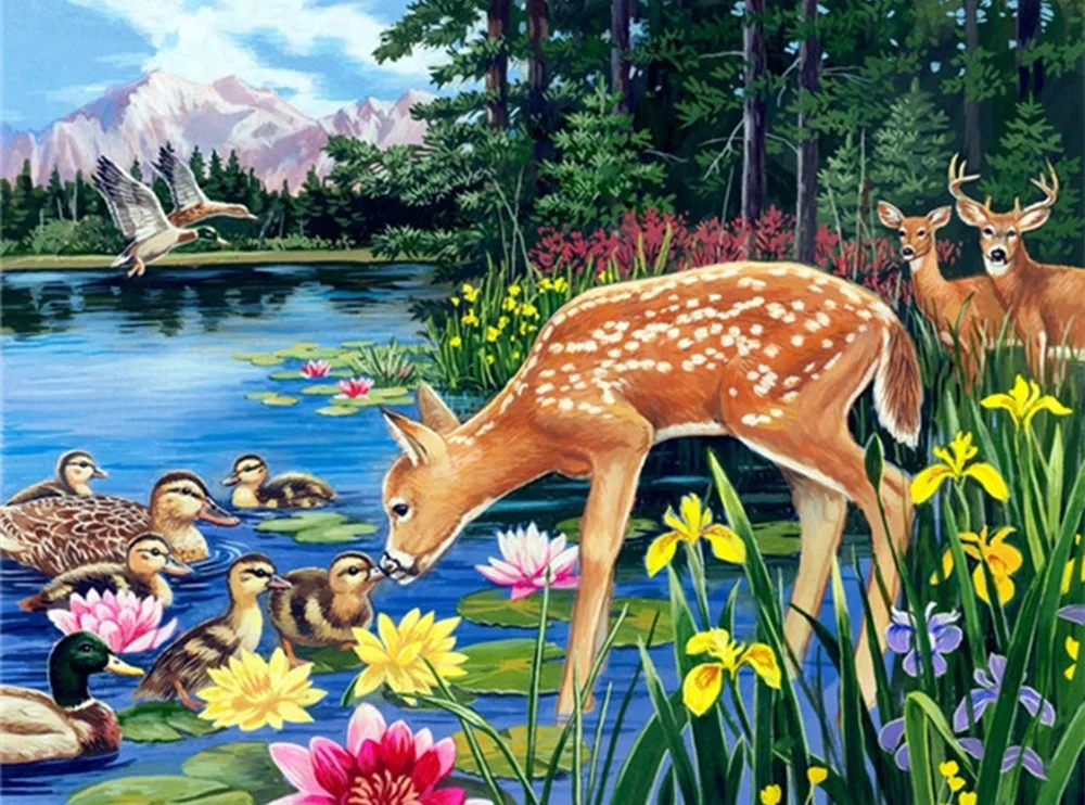 

Deer 5D Full Diamond Painting Kits for Adults and Children Wall Arts Craft Round Rhinestone DIY Cross Stitch