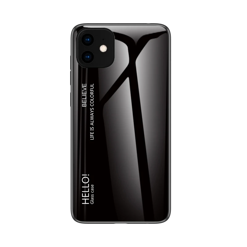 Black Чехол из закаленного стекла для iPhone 7, 8, X, 6, 6S Plus, градиентный цвет, голубой луч, Аврора, кожа, задняя крышка для iPhone 11 Pro, XS Max, X, XR, чехол - Цвет: Black