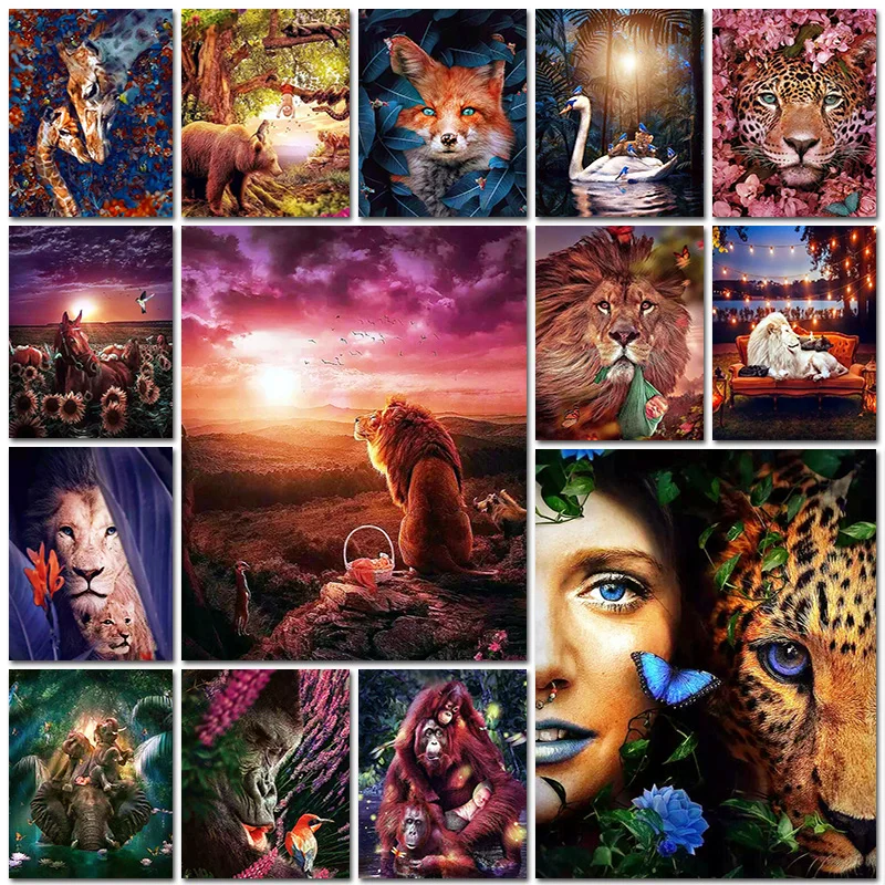 

5d full square embroidery Cross stitch diamond painting animal orangutan leopard fox bird lion giraffe flower Mosaic home decor