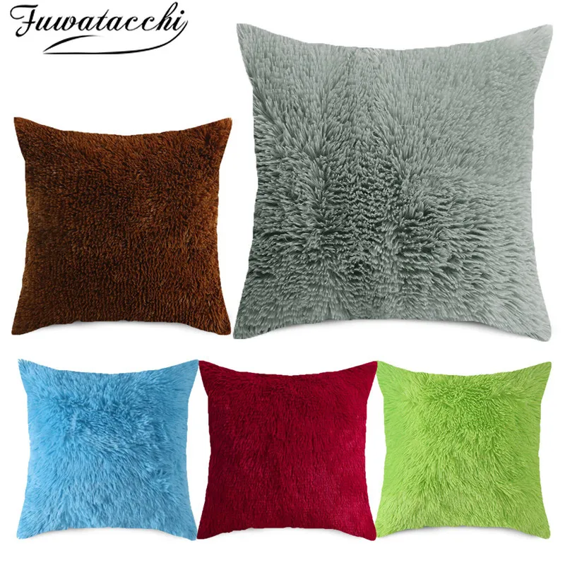Плюшевые одноцветные наволочки Fuwatacchi Цветные Короткие шерстяные на диван