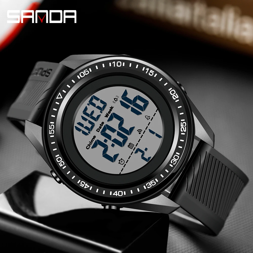 Sanda светодиодные цифровые армейские часы Ультратонкие мужские электронные