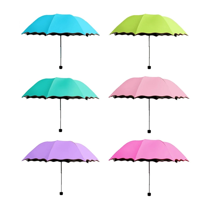 

Sunshine Umbrella Blossoms In Water Changes Color Parasol Triple Fold Black Rubber Sunscreen Umbrellas Outdoor Protection