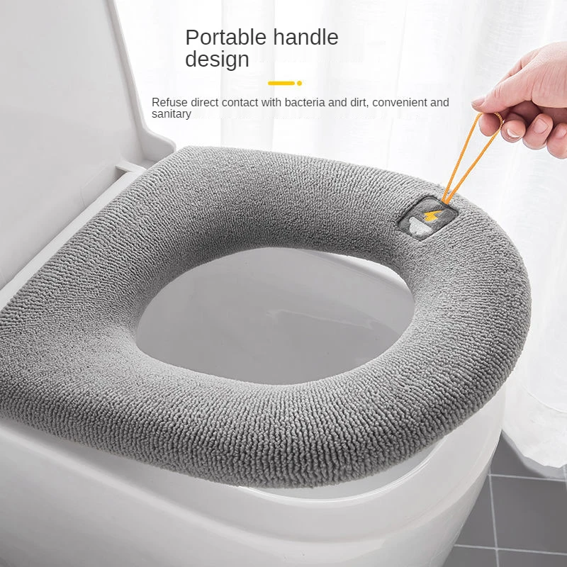 

Winter Warm Toilet Seat Cover Closestool Mat 1Pcs Washable Bathroom Accessories Knitting Pure Color Soft O-shape Pad Bidet Cover