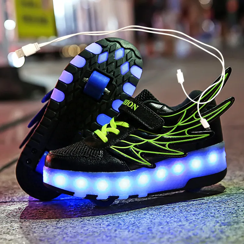 

2020 New USB charge LED Colorful Children Kids Fashion Sneakers with Two Wheels Roller Skate Shoes Boys Girls Shoes