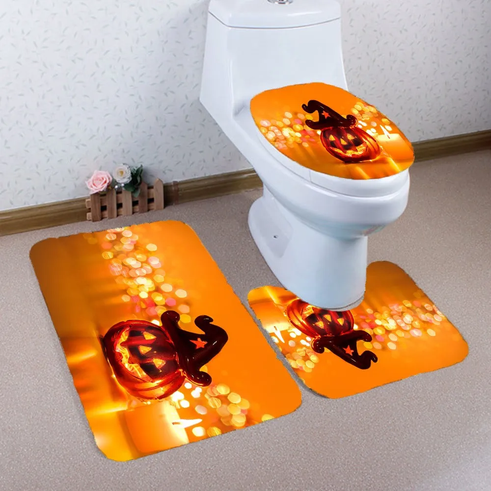 Печатный набор ковриков для ванной Хэллоуин Тыква домашний текстиль Туалет