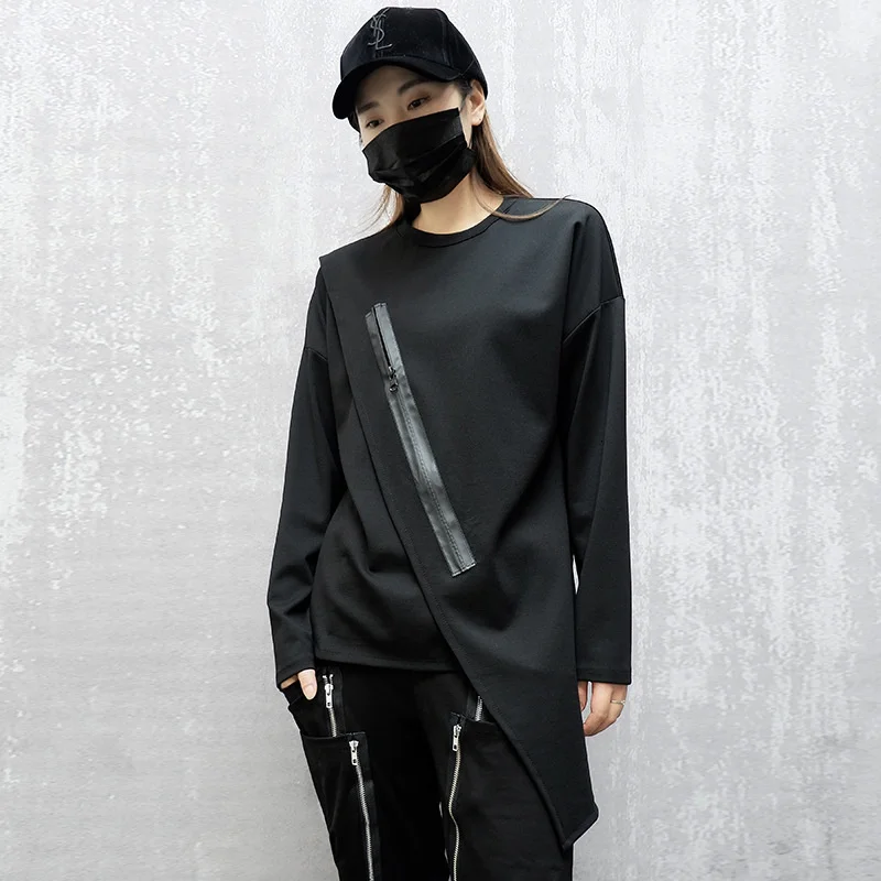 Новая Осенняя теплая Асимметричная толстовка на молнии с круглым вырезом и