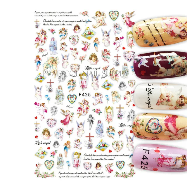 Объемные наклейки для ногтей Cherub с изображением Иисуса ангелом самоклеящиеся