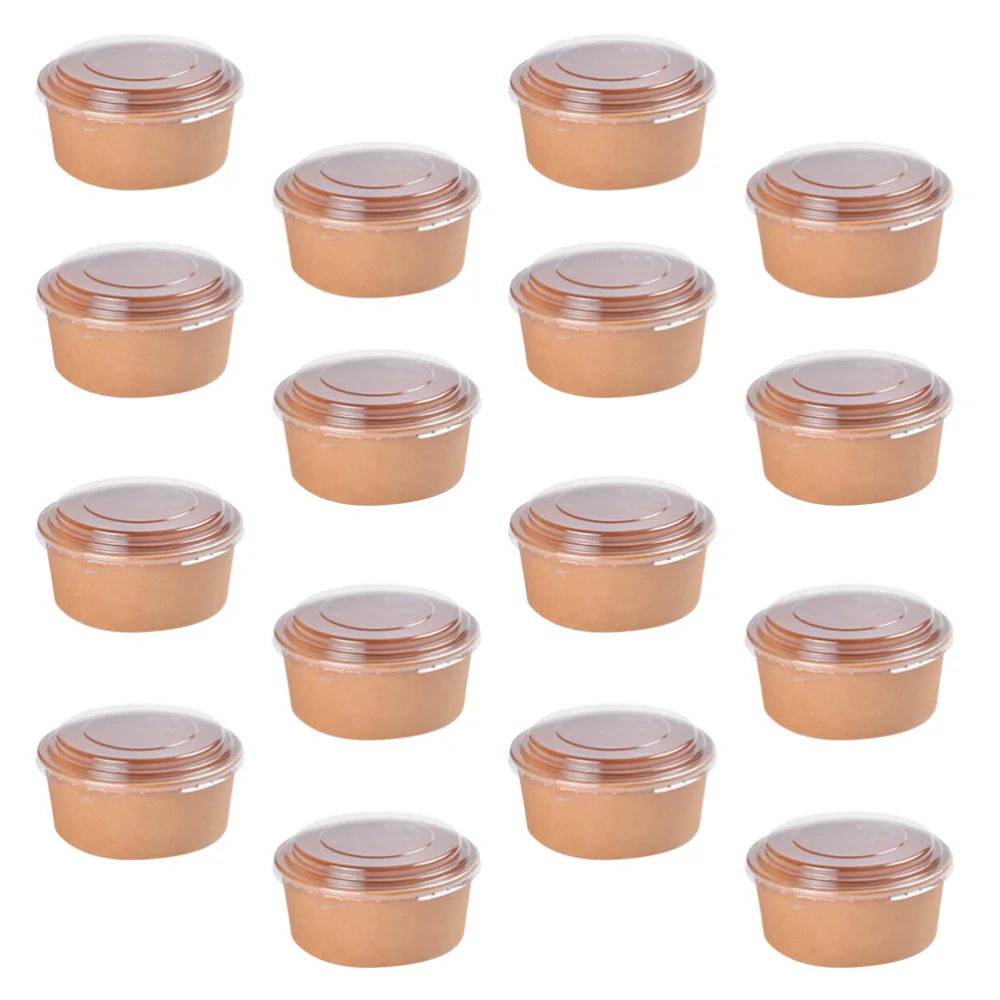 

20pcs Disposable Kraft Paper Bowls Fruit Salad Bowl Food Packaging Containers Party Favor (16oz, with Lid)