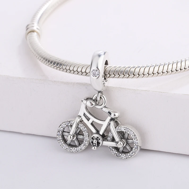 

For Pandora 925 Sterling Silver White Zircon Gorgeous Bike Pendant Charm Bracelet Necklace DIY Fashion Jewelry Making