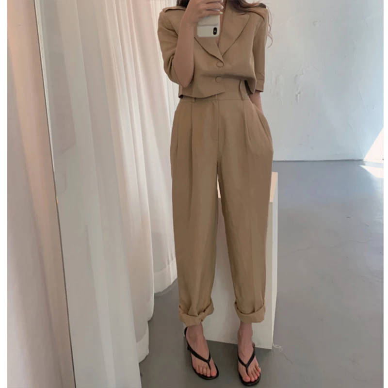 Женские летние костюмы 2020 комплект из 2 предметов брюки с высокой талией