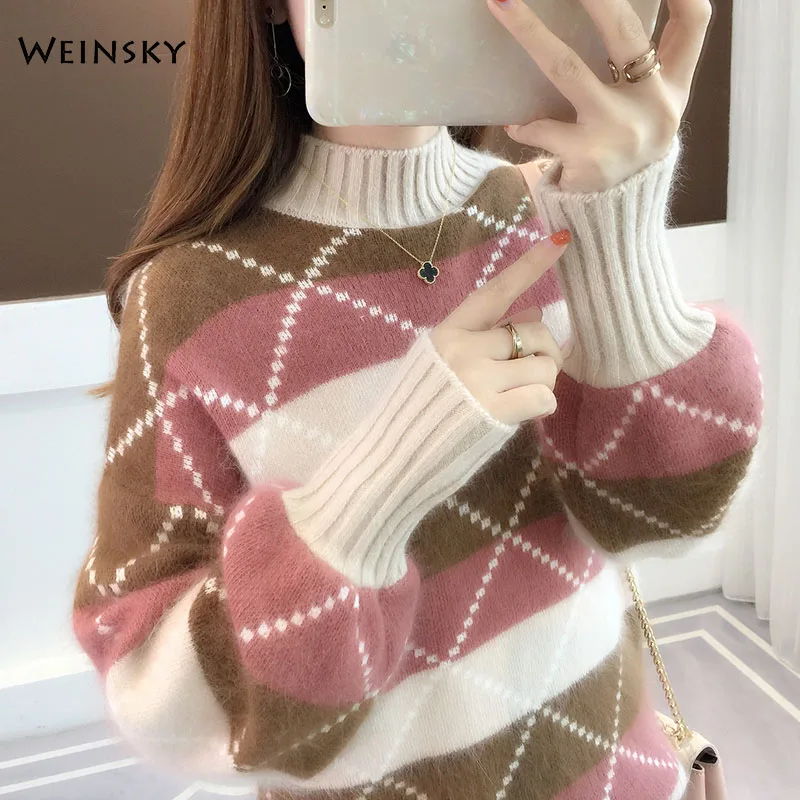 

Women Turtleneck Knitted Sweater And Pullovers Korean Style Fashion Female Sweaters Winter And Autumn 2019 New