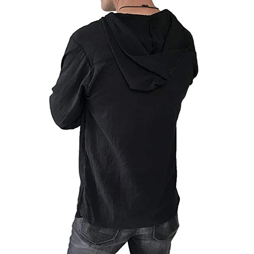 

Men Casual Long Sleeve T Shirt Hooded Deep V Neck T-shirt Men Loose Tshirt Male Clothes T Shirts Fashion T Shirt