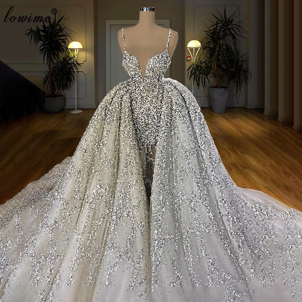 Luxury Heavy Handmade Sewing Wedding Dresses 2020 Spaghetti Elegant Princess Wedding Gowns Chapel Vestido De Noiva Customize
