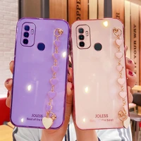 wrist chain love heart phone case for oppo a53 2020 luxury camera protective cover for oppo a53s a53 2020 a32 case soft silicone
