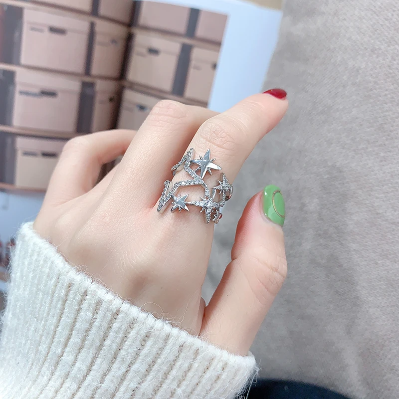 

Exquisite Cubic Zirconia Gold Color Star Opening Ring for Women Couple Charming Female Wedding Accessories Fashion Jewelry Gifts
