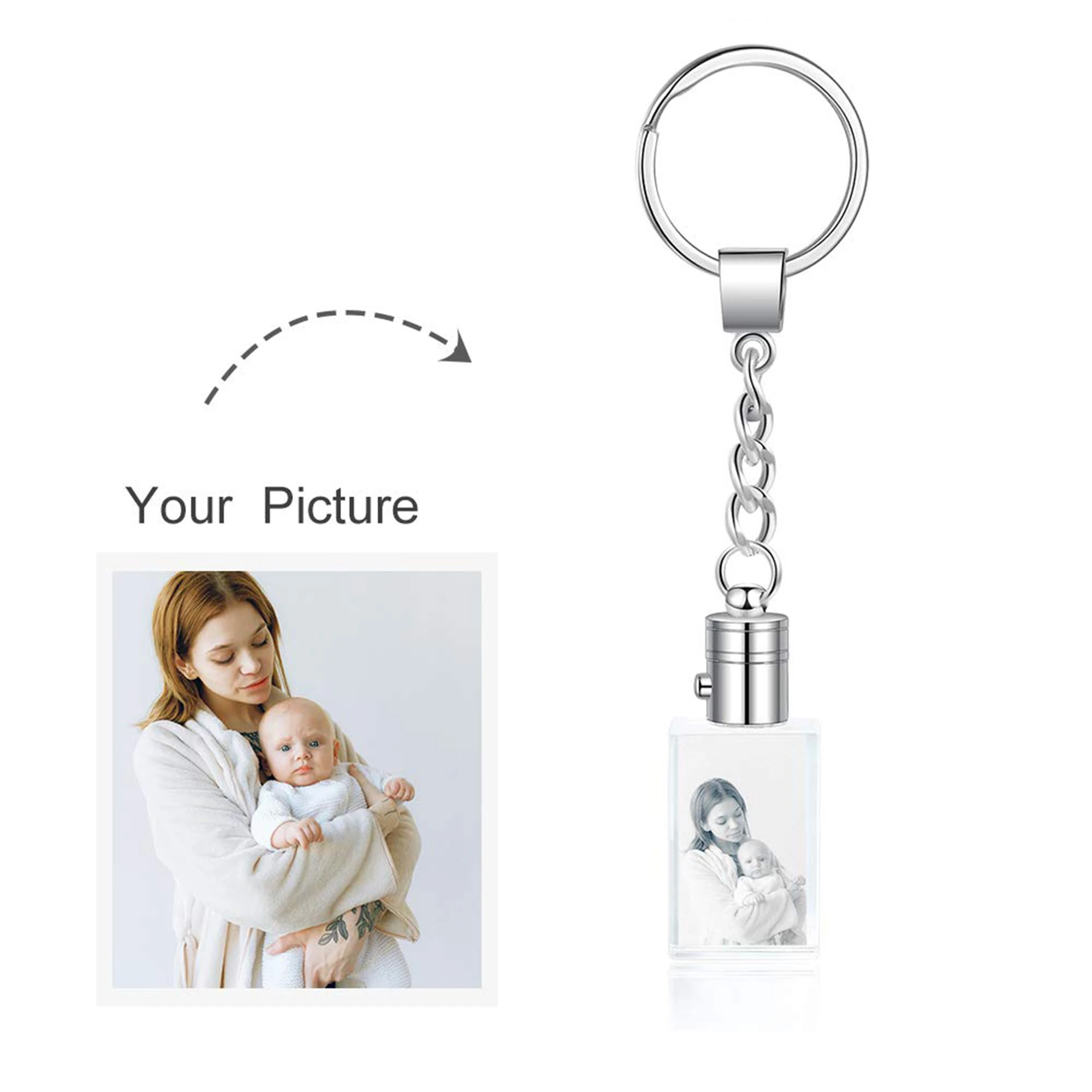 

Custom K9 Crystal Keychain DIY Laser Carve Couple Family Photo Colorful LED Flashing Light Keychain sleutelhanger Souvenir Gifts