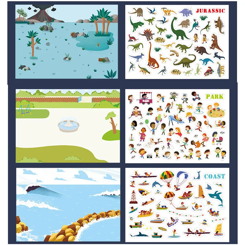 Многоразовые наклейки книга игра коллекция дети развивающие игрушки для детей