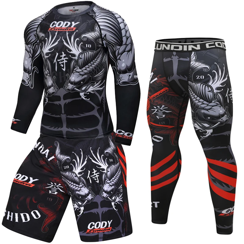 MMA Rashguard Муай Тай боксерские комплекты с сублимированным ярким принтом Карповые