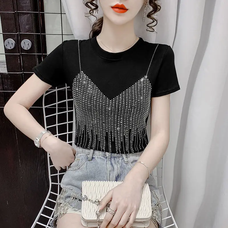 

Fashion Cotton T Shirt Women Summer 2021 Patchwork Short Sleeve Plus Size Female Tshirts Sexy Crop Tops Streetwear Harajuku D236