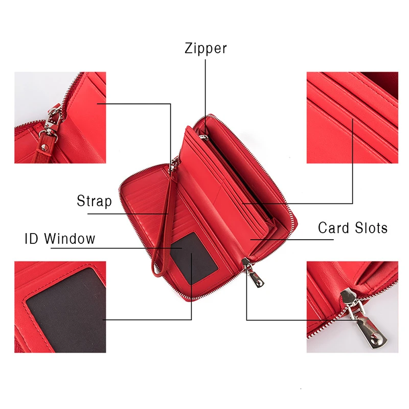 Genuine Leather Women Wallet Female Long Clutch Lady Walet SS593-55 Zipper Purse Strap Coin Purse